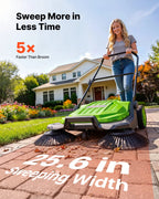 VEVOR Hand Push Floor Sweeper, 25.6 in Walk-Behind Manual Floor Sweeper with 5-Gallon Waste Container, Non-Electric Yard Sweeper, Adjustable Folding Handle for Sidewalks, Garages, Patios & Driveways, Green