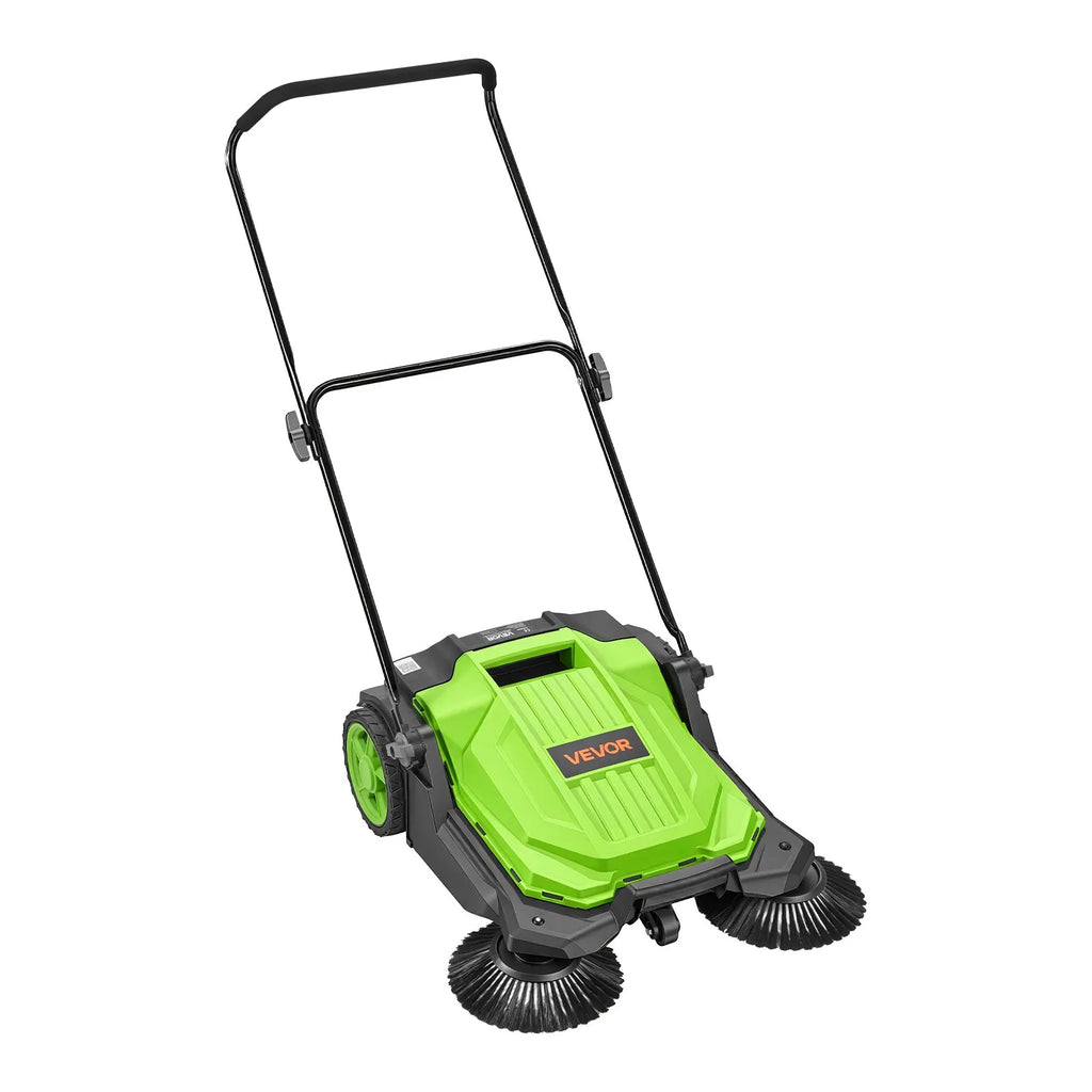 VEVOR Hand Push Floor Sweeper, 25.6 in Walk-Behind Manual Floor Sweeper with 5-Gallon Waste Container, Non-Electric Yard Sweeper, Adjustable Folding Handle for Sidewalks, Garages, Patios & Driveways, Green