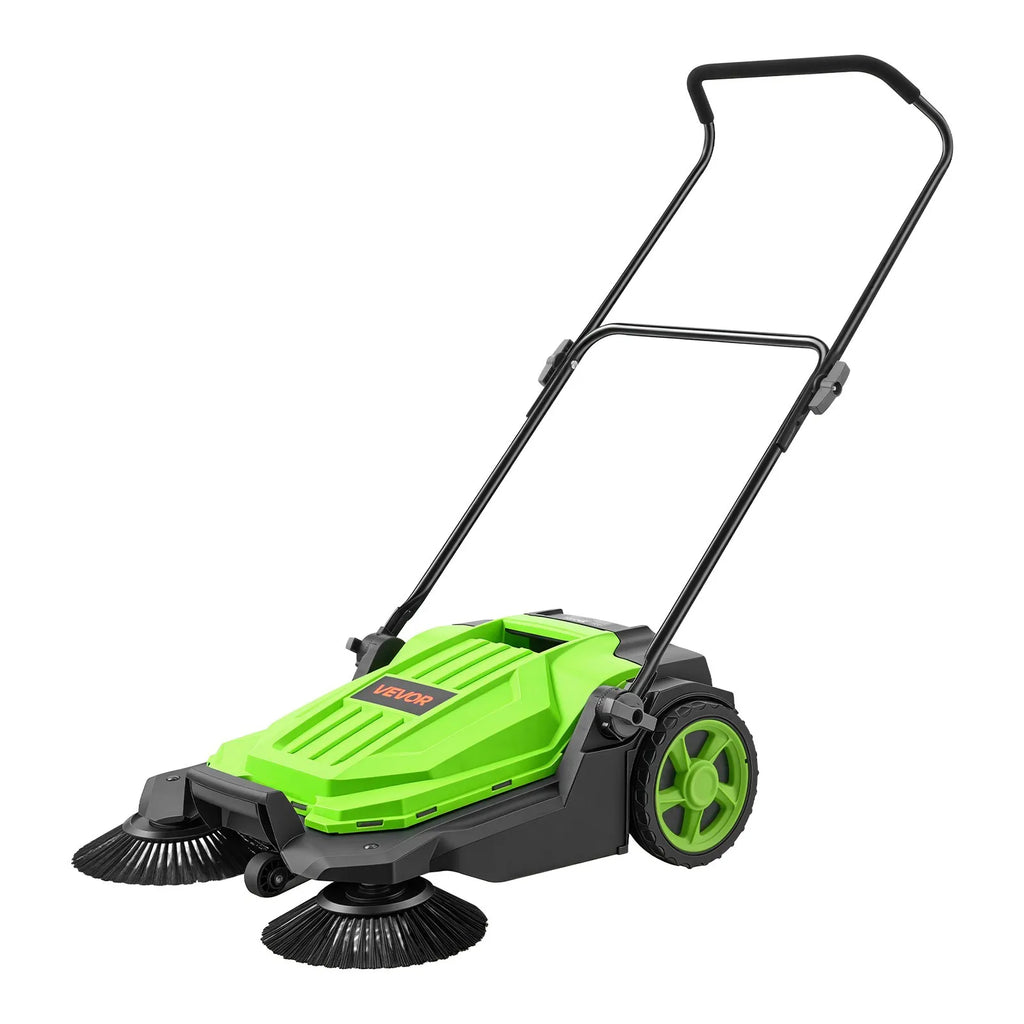 VEVOR Hand Push Floor Sweeper, 25.6 in Walk-Behind Manual Floor Sweeper with 5-Gallon Waste Container, Non-Electric Yard Sweeper, Adjustable Folding Handle for Sidewalks, Garages, Patios & Driveways, Green