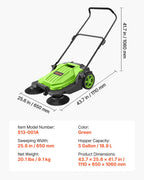 VEVOR Hand Push Floor Sweeper, 25.6 in Walk-Behind Manual Floor Sweeper with 5-Gallon Waste Container, Non-Electric Yard Sweeper, Adjustable Folding Handle for Sidewalks, Garages, Patios & Driveways, Green