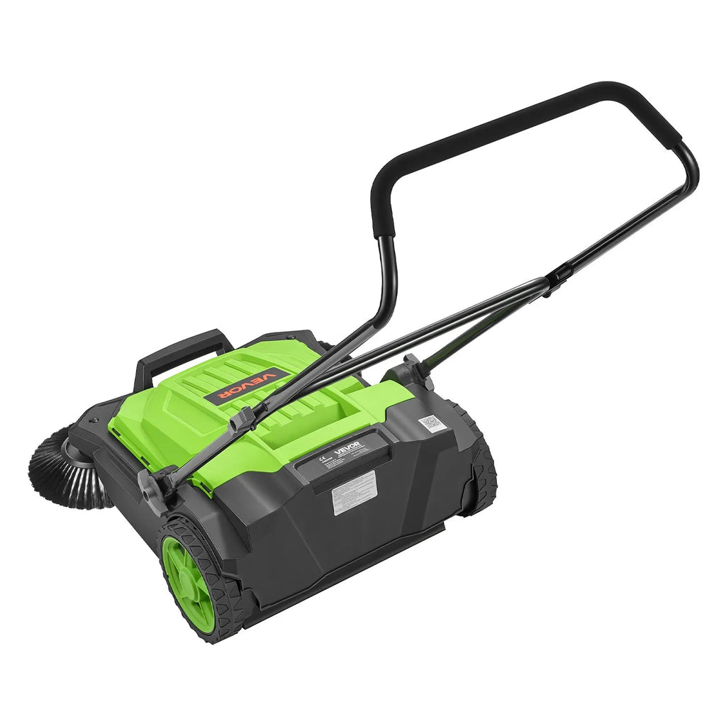 VEVOR Hand Push Floor Sweeper, 25.6 in Walk-Behind Manual Floor Sweeper with 5-Gallon Waste Container, Non-Electric Yard Sweeper, Adjustable Folding Handle for Sidewalks, Garages, Patios & Driveways, Green
