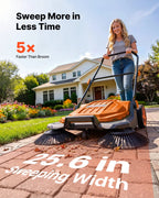 VEVOR Hand Push Floor Sweeper, 25.6 in Walk-Behind Manual Floor Sweeper with 5-Gallon Waste Container, Non-Electric Yard Sweeper, Adjustable Folding Handle for Sidewalks, Garages, Patios & Driveways, Orange