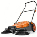 VEVOR Hand Push Floor Sweeper, 25.6 in Walk-Behind Manual Floor Sweeper with 5-Gallon Waste Container, Non-Electric Yard Sweeper, Adjustable Folding Handle for Sidewalks, Garages, Patios & Driveways, Orange