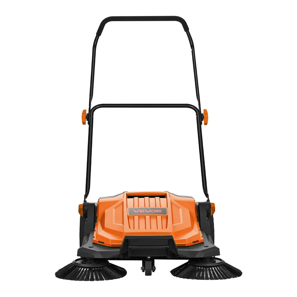 VEVOR Hand Push Floor Sweeper, 25.6 in Walk-Behind Manual Floor Sweeper with 5-Gallon Waste Container, Non-Electric Yard Sweeper, Adjustable Folding Handle for Sidewalks, Garages, Patios & Driveways, Orange