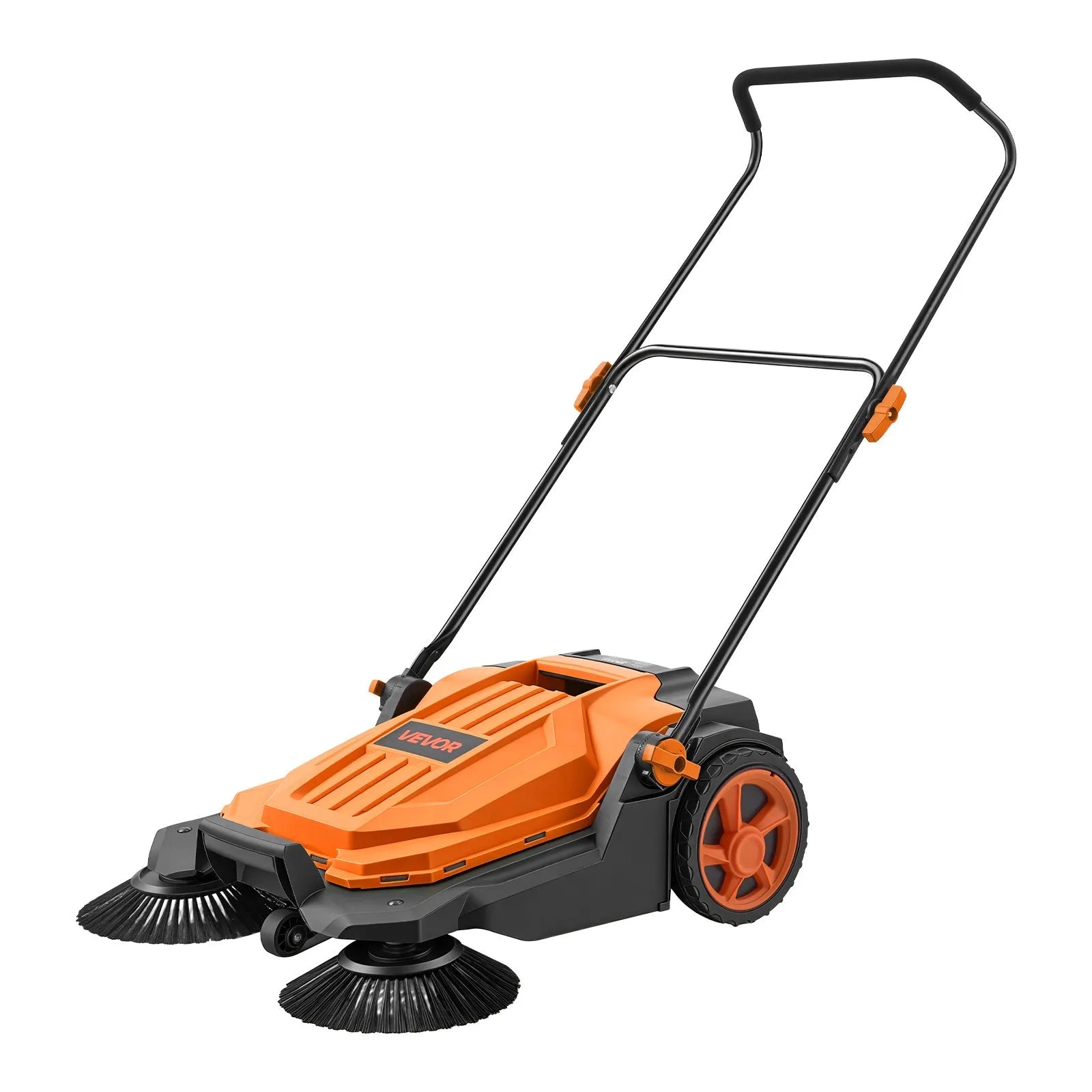 VEVOR Hand Push Floor Sweeper, 25.6 in Walk-Behind Manual Floor Sweeper with 5-Gallon Waste Container, Non-Electric Yard Sweeper, Adjustable Folding Handle for Sidewalks, Garages, Patios & Driveways, Orange
