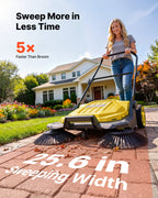 VEVOR Hand Push Floor Sweeper, 25.6 in Walk-Behind Manual Floor Sweeper with 5-Gallon Waste Container, Non-Electric Yard Sweeper, Adjustable Folding Handle for Sidewalks, Garages, Patios & Driveways, Yellow