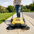 VEVOR Hand Push Floor Sweeper, 25.6 in Walk-Behind Manual Floor Sweeper with 5-Gallon Waste Container, Non-Electric Yard Sweeper, Adjustable Folding Handle for Sidewalks, Garages, Patios & Driveways, Yellow