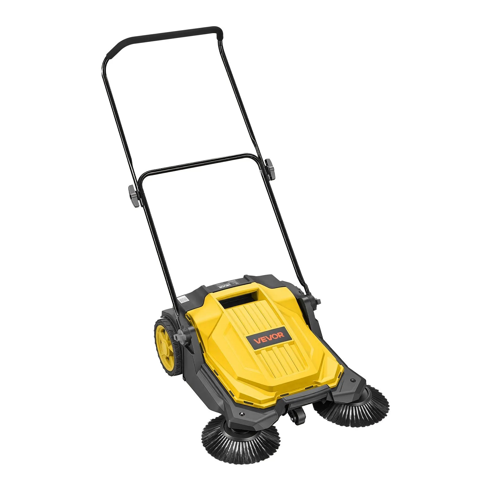 VEVOR Hand Push Floor Sweeper, 25.6 in Walk-Behind Manual Floor Sweeper with 5-Gallon Waste Container, Non-Electric Yard Sweeper, Adjustable Folding Handle for Sidewalks, Garages, Patios & Driveways, Yellow
