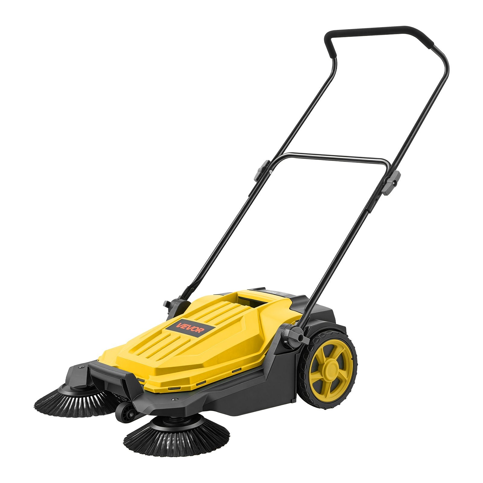 VEVOR Hand Push Floor Sweeper, 25.6 in Walk-Behind Manual Floor Sweeper with 5-Gallon Waste Container, Non-Electric Yard Sweeper, Adjustable Folding Handle for Sidewalks, Garages, Patios & Driveways, Yellow