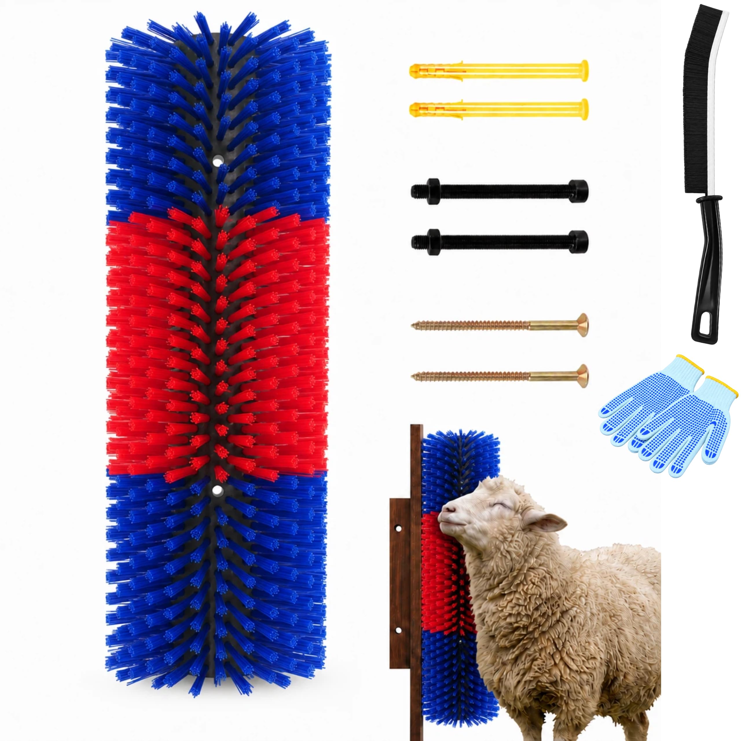 Blue, red and blue medium livestock scratching brush