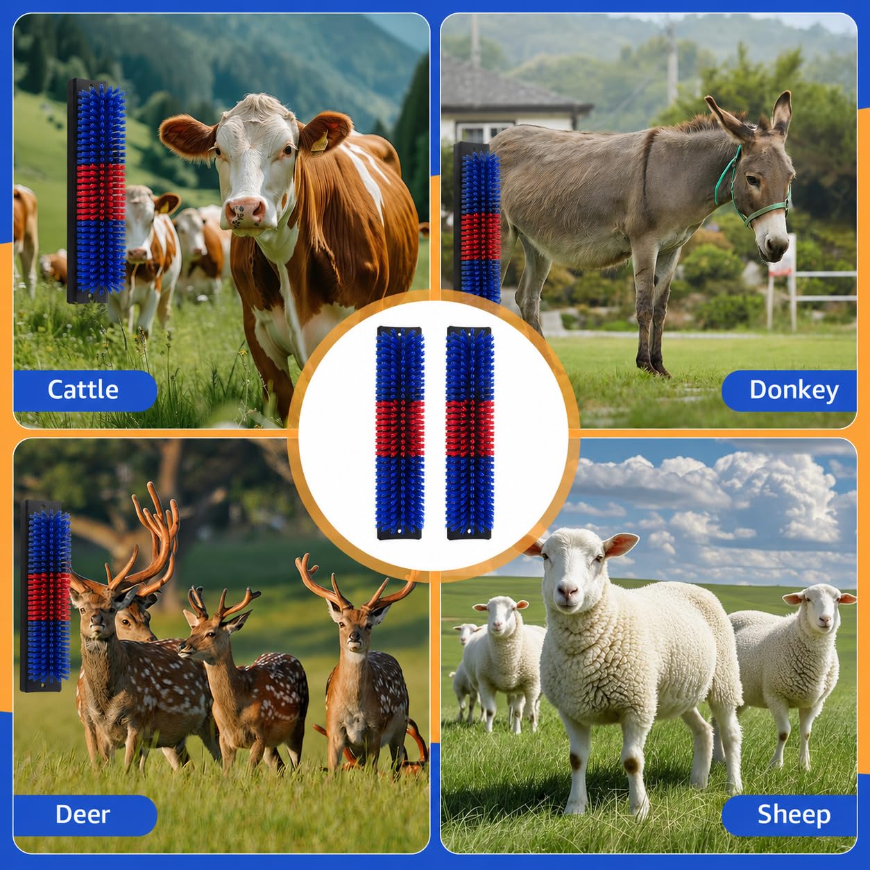 Livestock scratching brush suitable for cattle, donkeys, deer and sheep