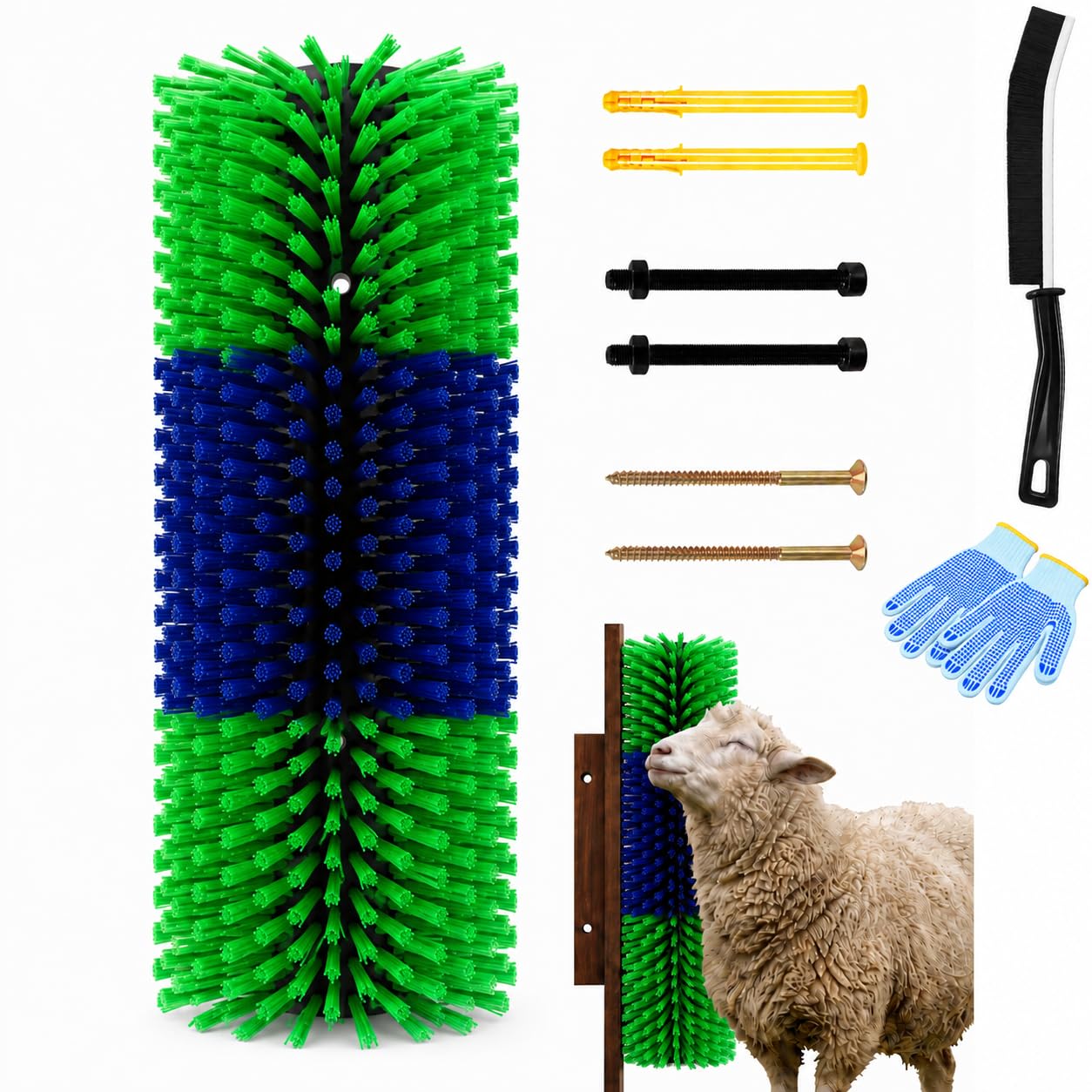 Green, blue and green medium livestock scratching brush