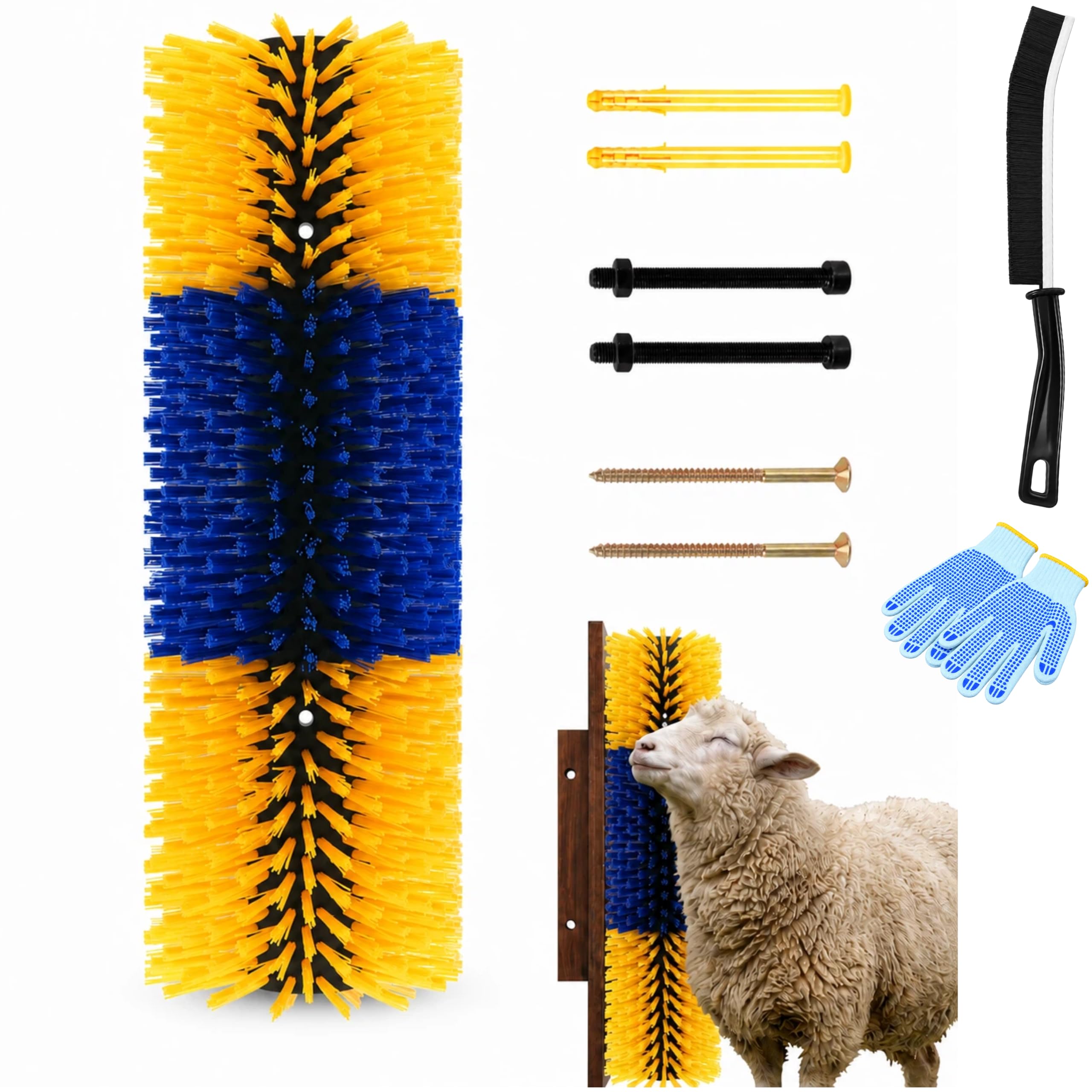 Yellow, blue and yellow medium livestock scratching brush