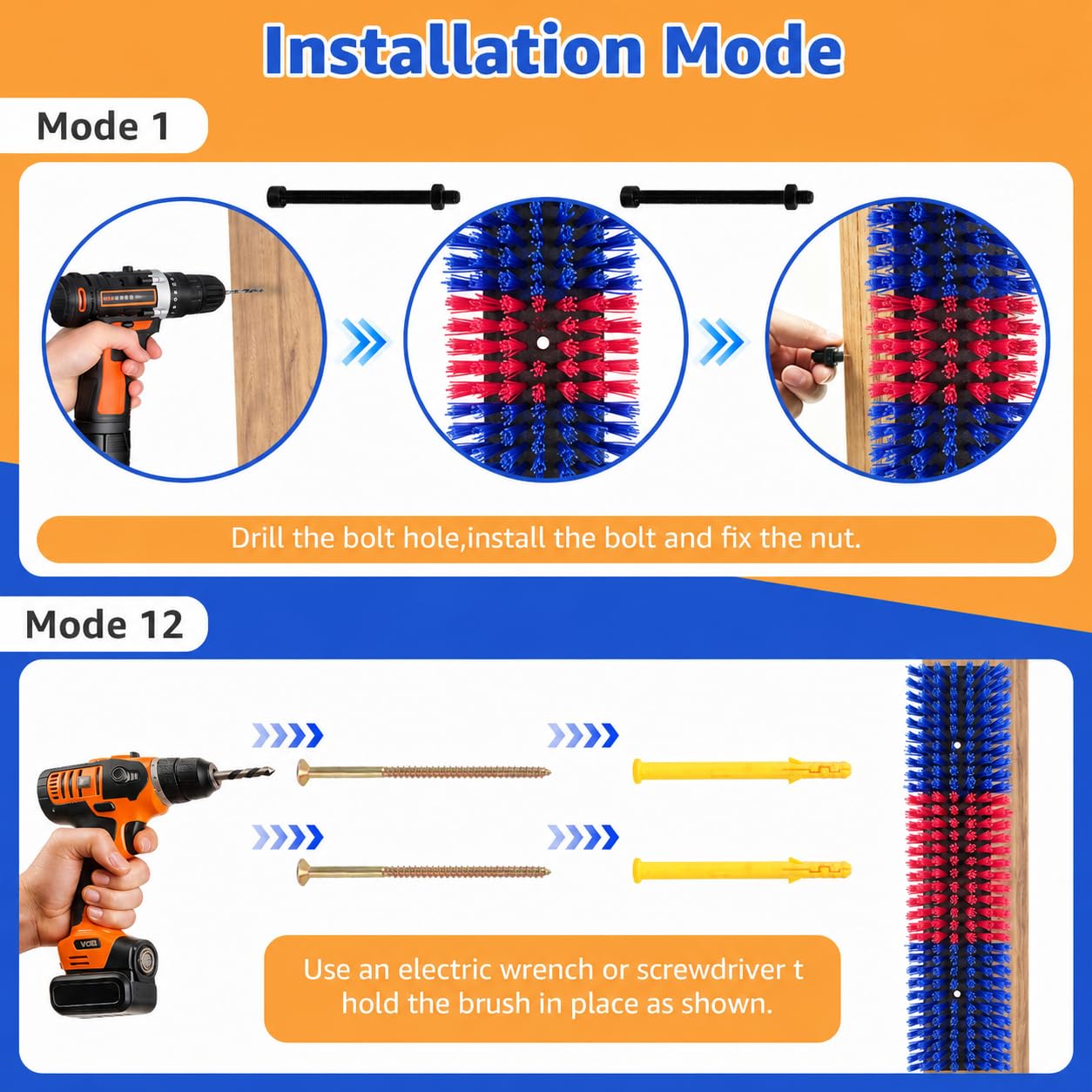 Two installation methods for the livestock scratching brush
