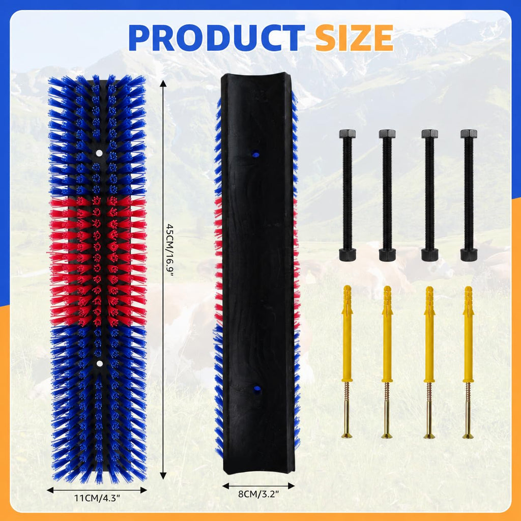 Small livestock scratching brush dimensions and mounting hardware